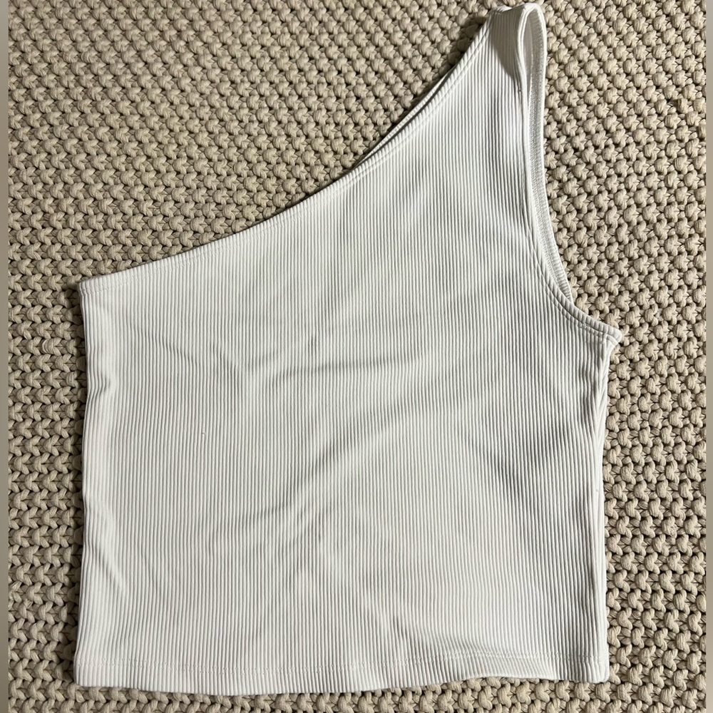 Abercrombie & Fitch White Ribbed One-Shoulder Tank Top